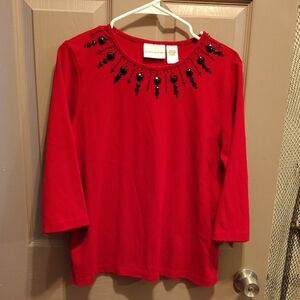 Catherines Red Embellished Blouse with Black Accents